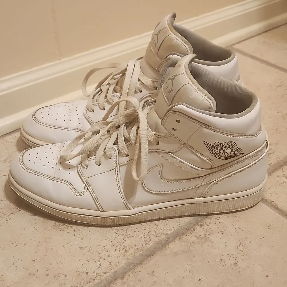 Nike Air Jordan Retro 1 High-Top Mid White Sneakers 554724-112 Men's Size 12
